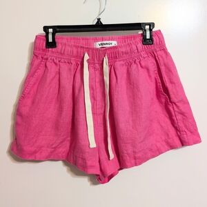 Venroy 100% Linen High Waisted Lounge Shorts Pink Size M